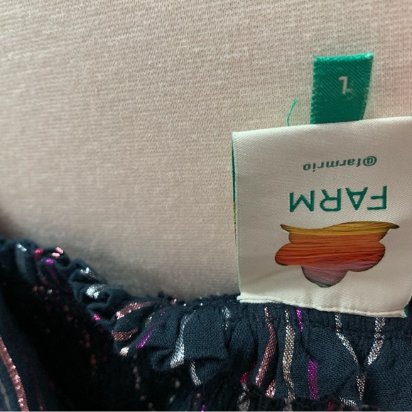 Farm Rio Lurex Stripes Mini Dress size L metallic thread festive - Picture 11 of 16